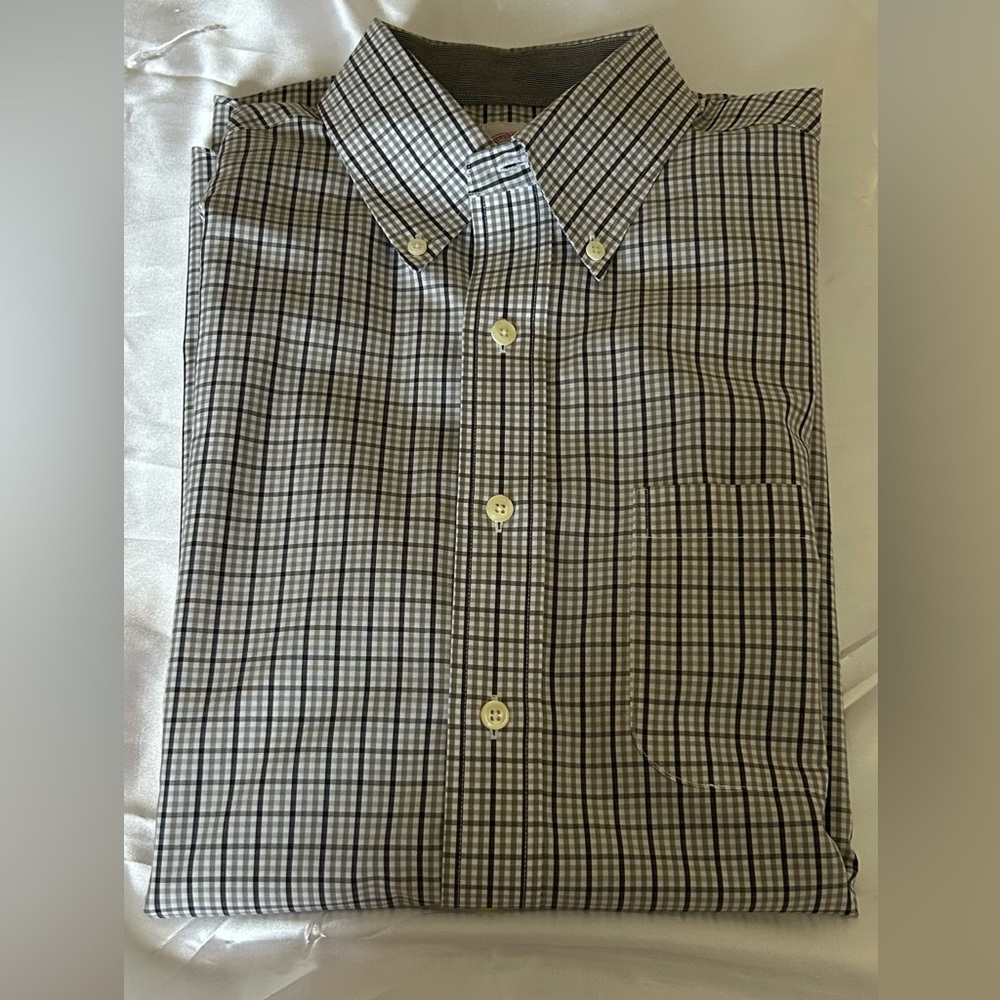Brooks Brothers 346 Gray‎ Plaid Button Down Shirt Men's Medium Long Sleeve Check - Picture 3 of 8